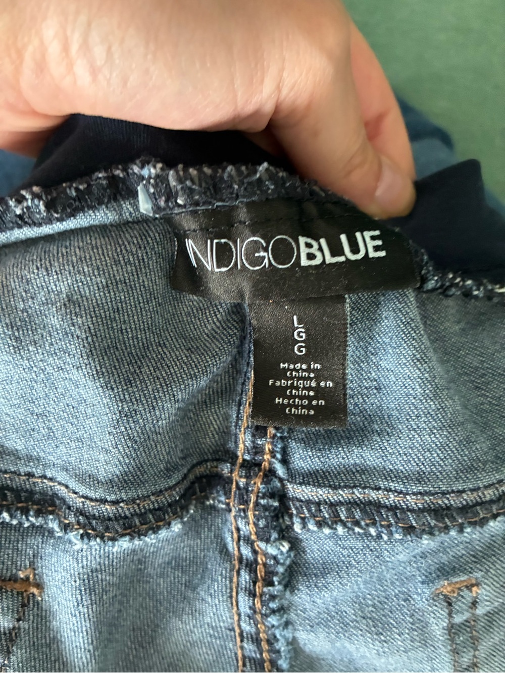 Indigo Blue Dark Blue Maternity Flare Jeans with Full Belly Panel, size large - Picture 2 of 4